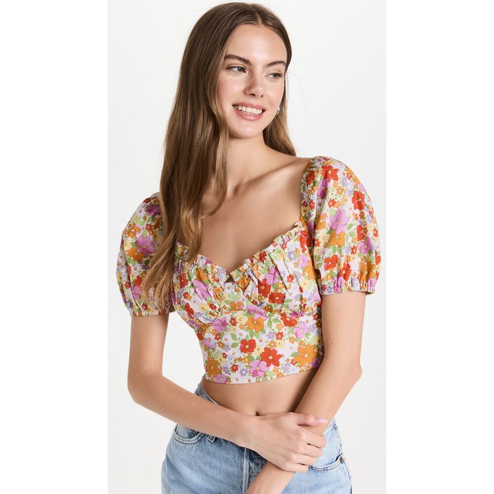 New Glamorous Floral Ladies Top in Kitsch Retro Floral Women's Size M
